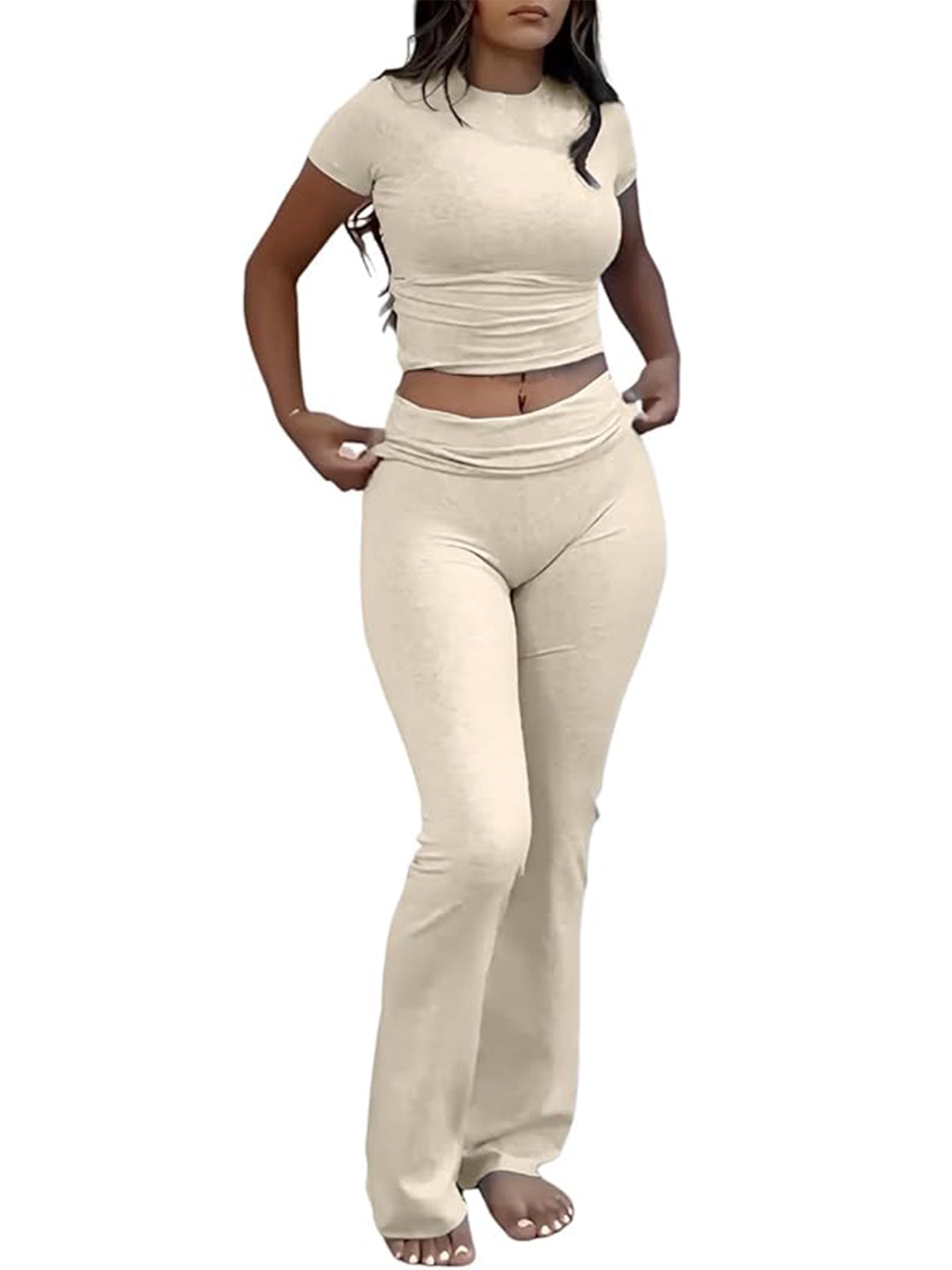 Women's Slim Fit Two-Piece Set — Flared Pants