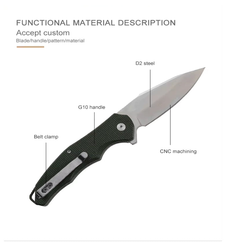 Folding Pocket Knife — G10 Handle with Sheath