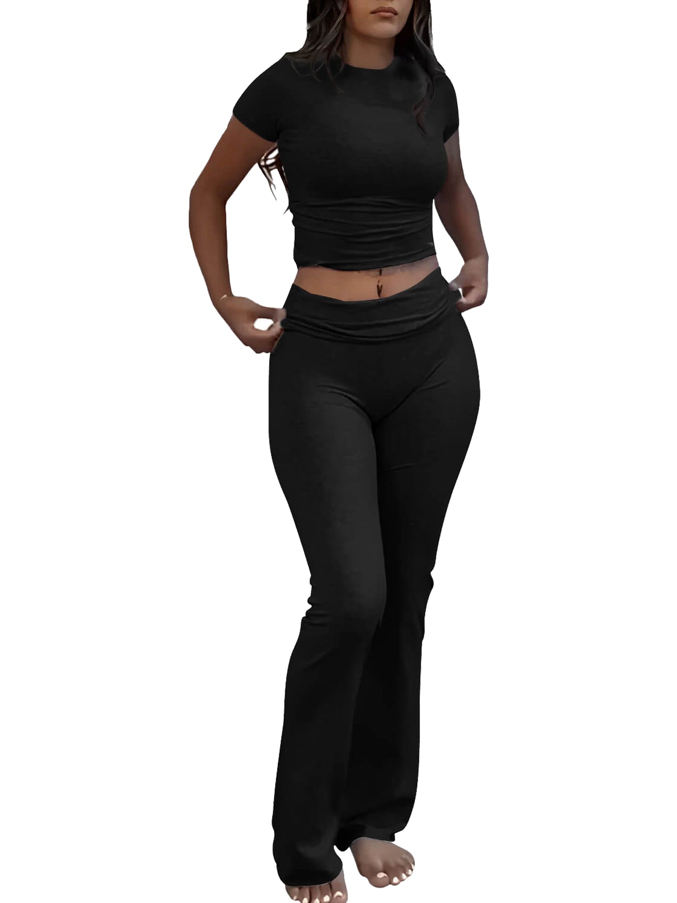 Women's Slim Fit Two-Piece Set — Flared Pants