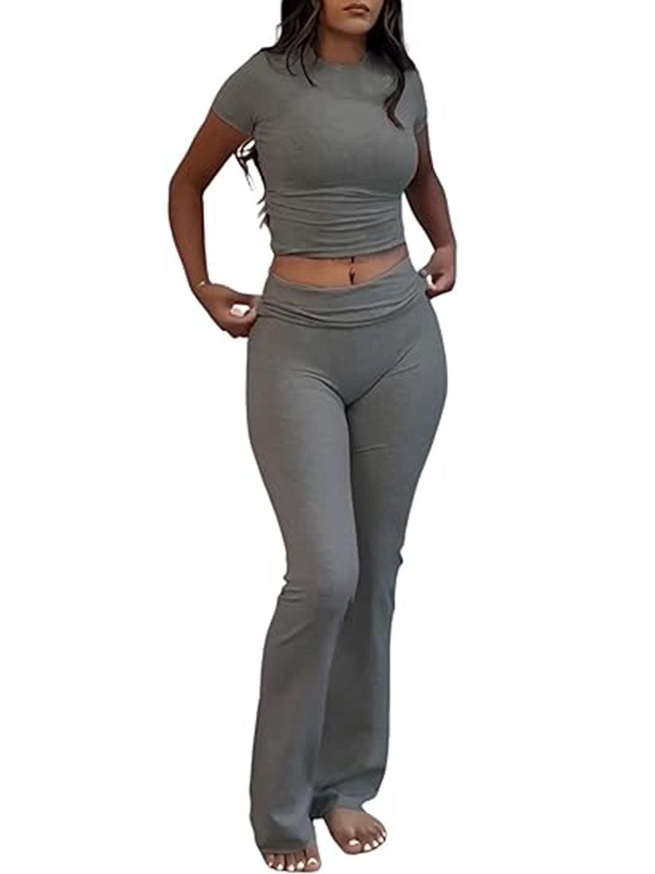 Women's Slim Fit Two-Piece Set — Flared Pants