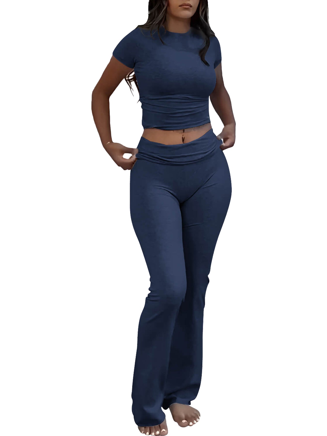 Women's Slim Fit Two-Piece Set — Flared Pants