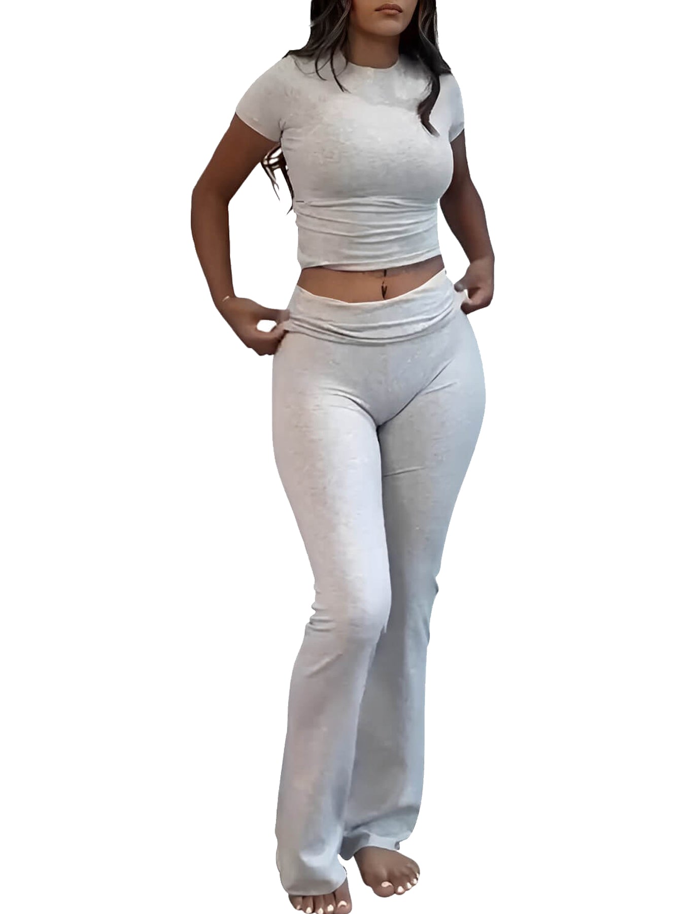 Women's Slim Fit Two-Piece Set — Flared Pants
