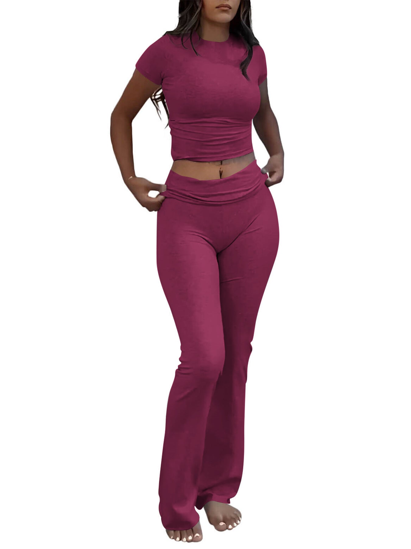 Women's Slim Fit Two-Piece Set — Flared Pants