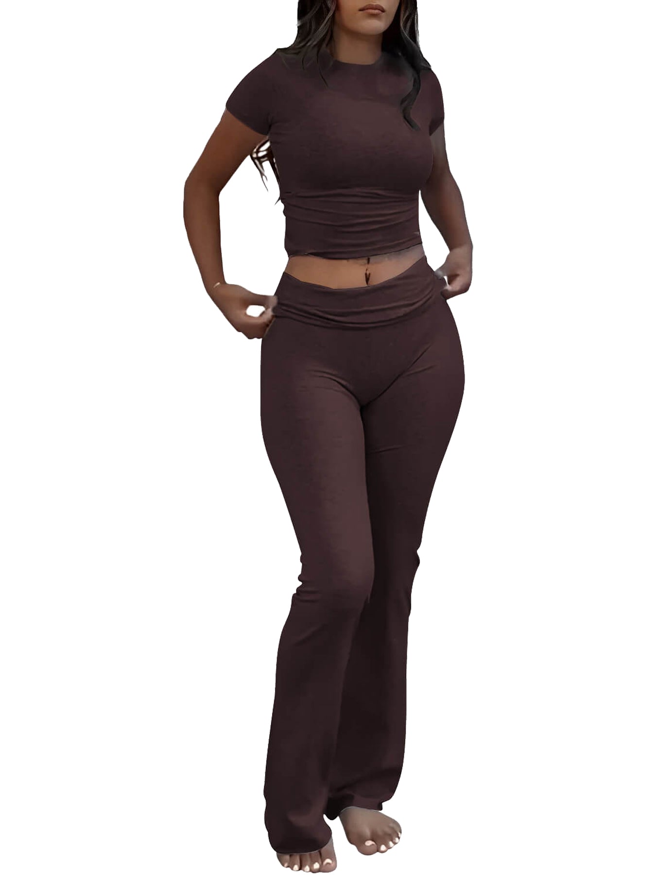 Women's Slim Fit Two-Piece Set — Flared Pants