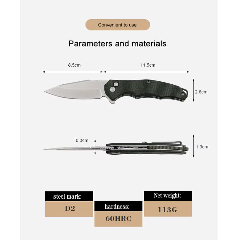 Folding Pocket Knife — G10 Handle with Sheath