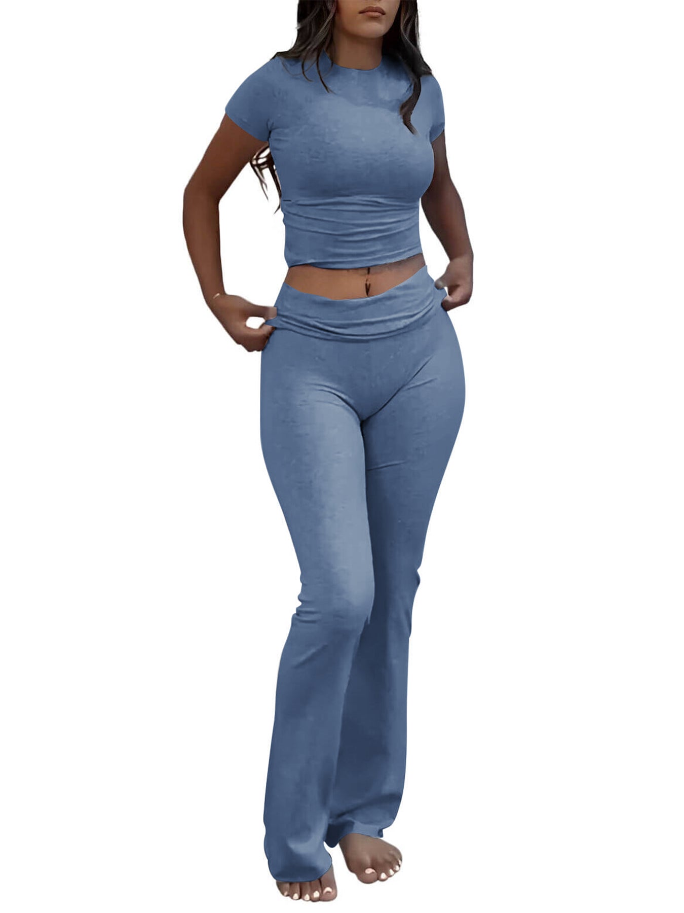 Women's Slim Fit Two-Piece Set — Flared Pants