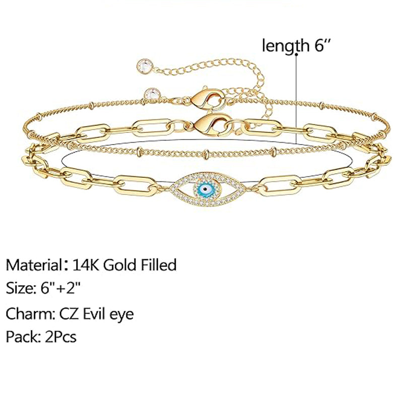 Dainty Gold Bracelets For Women, 14K Gold Filled Adjustable Layered Bracelet Cute Oval Chain  Bar Gold Bracelets For Women Jewelry